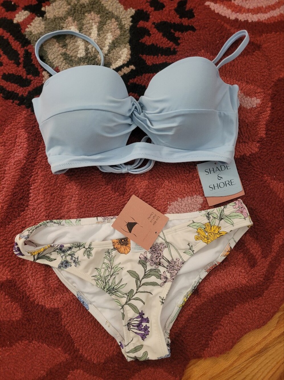 Shade & Shore Blue Bikini Top 36b + Kona Sol Floral Bottom S NWT